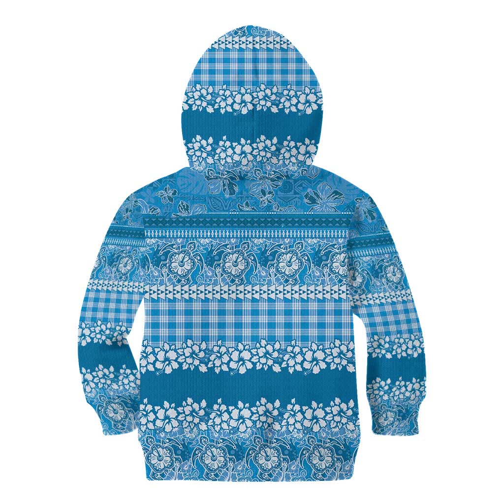 Hawaiian Hibiscus Honu Kid Hoodie Blue Mele Kalikimaka Palaka Spirit - Polynesian Pride