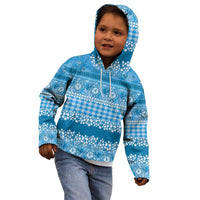 Hawaiian Hibiscus Honu Kid Hoodie Blue Mele Kalikimaka Palaka Spirit - Polynesian Pride