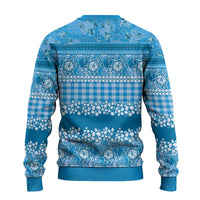 Hawaiian Hibiscus Honu Ugly Christmas Sweater Blue Mele Kalikimaka Palaka Spirit - Polynesian Pride