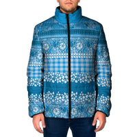 Hawaiian Hibiscus Honu Padded Jacket Blue Mele Kalikimaka Palaka Spirit - Polynesian Pride