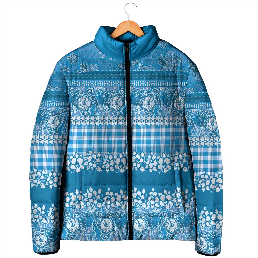 Hawaiian Hibiscus Honu Padded Jacket Blue Mele Kalikimaka Palaka Spirit - Polynesian Pride
