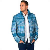 Hawaiian Hibiscus Honu Padded Jacket Blue Mele Kalikimaka Palaka Spirit - Polynesian Pride
