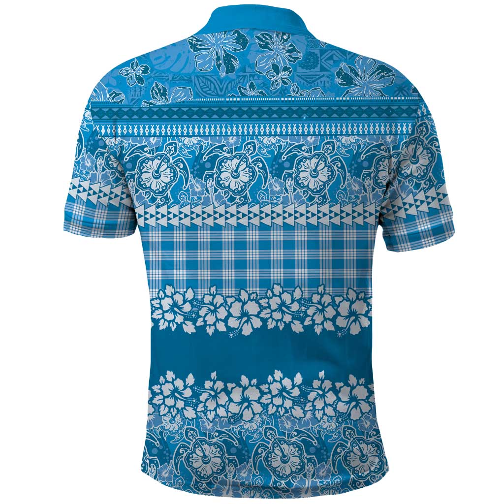 Hawaiian Hibiscus Honu Polo Shirt Blue Mele Kalikimaka Palaka Spirit - Polynesian Pride