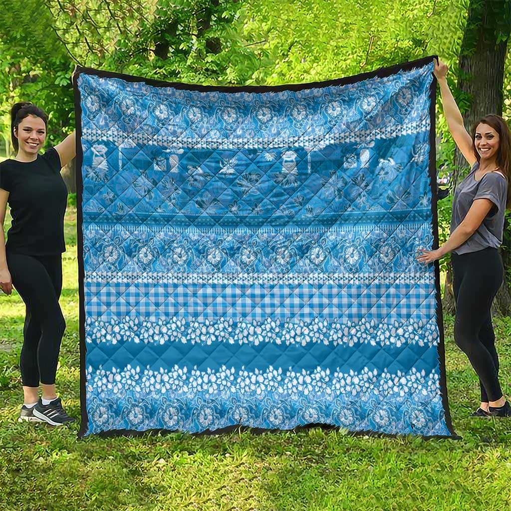 Hawaiian Hibiscus Honu Quilt Blue Mele Kalikimaka Palaka Spirit - Polynesian Pride