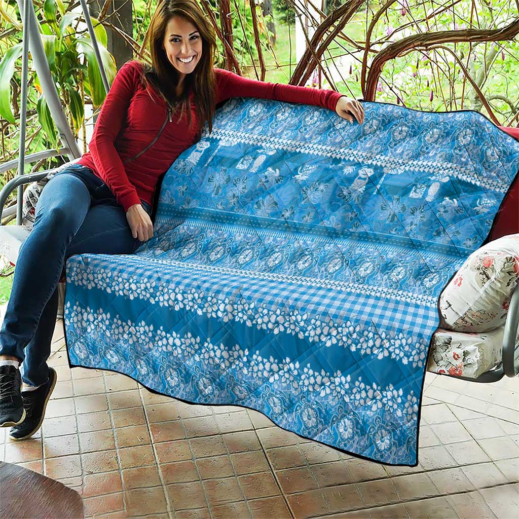 Hawaiian Hibiscus Honu Quilt Blue Mele Kalikimaka Palaka Spirit - Polynesian Pride