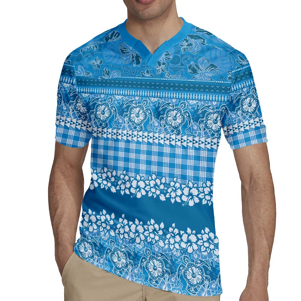 Hawaiian Hibiscus Honu Rugby Jersey Blue Mele Kalikimaka Palaka Spirit - Polynesian Pride