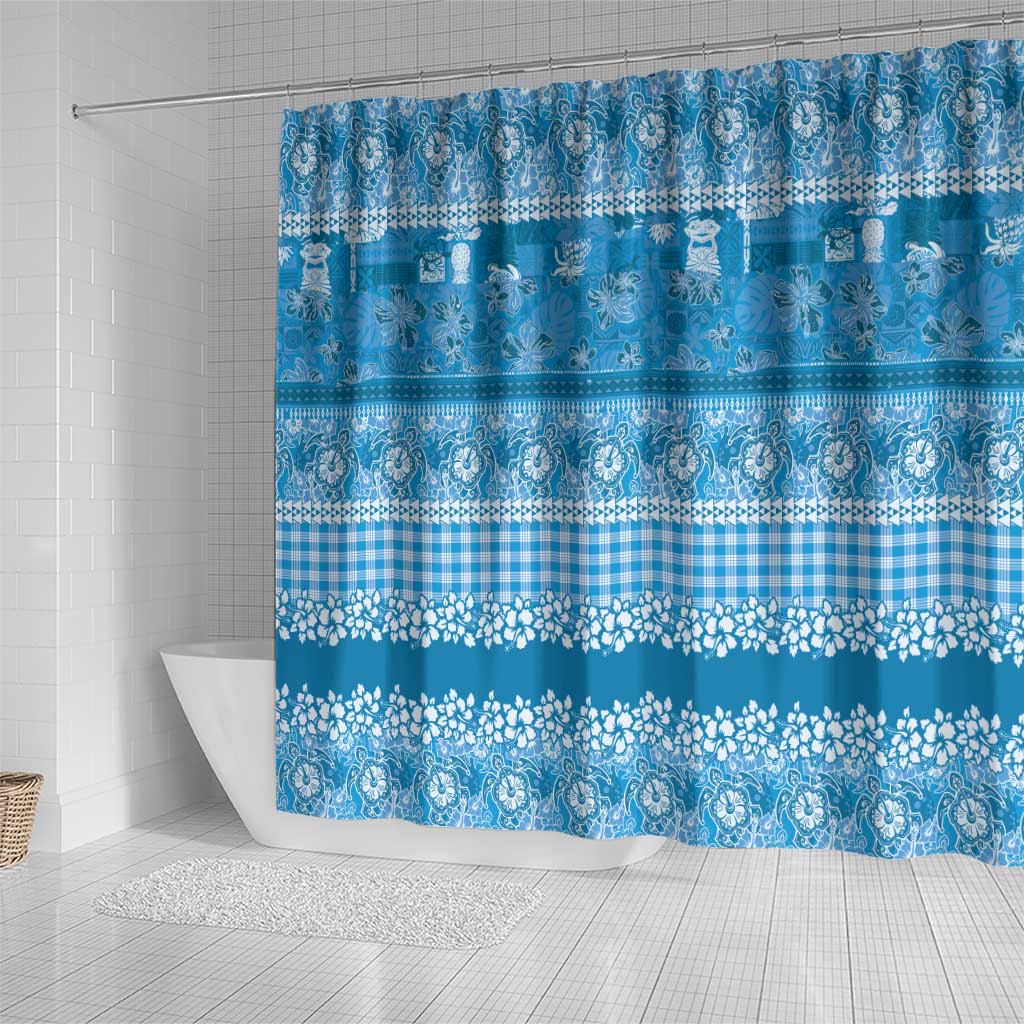 Hawaiian Hibiscus Honu Shower Curtain Blue Mele Kalikimaka Palaka Spirit - Polynesian Pride