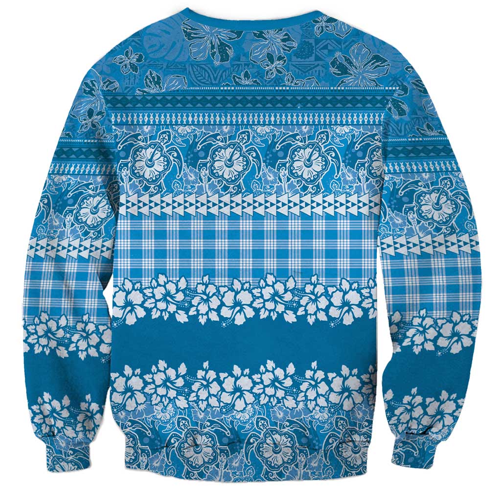 Hawaiian Hibiscus Honu Sweatshirt Blue Mele Kalikimaka Palaka Spirit - Polynesian Pride