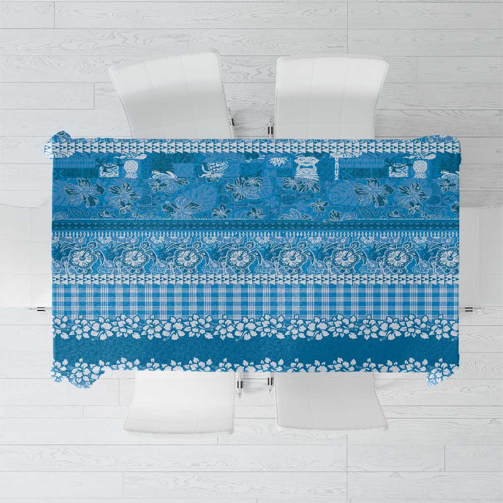 Hawaiian Hibiscus Honu Tablecloth Blue Mele Kalikimaka Palaka Spirit - Polynesian Pride