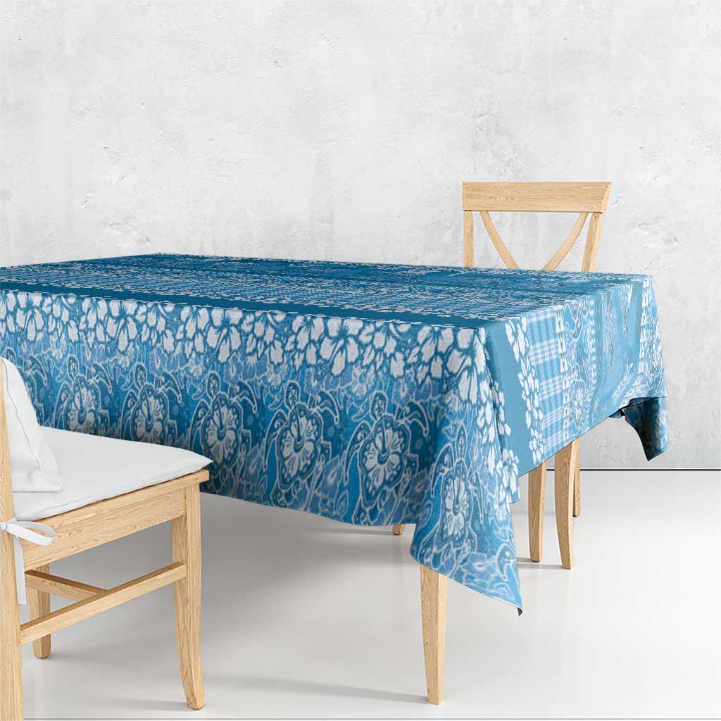 Hawaiian Hibiscus Honu Tablecloth Blue Mele Kalikimaka Palaka Spirit - Polynesian Pride