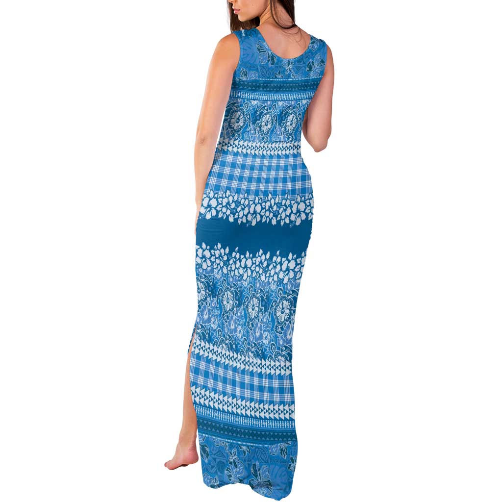 Hawaiian Hibiscus Honu Tank Maxi Dress Blue Mele Kalikimaka Palaka Spirit - Polynesian Pride