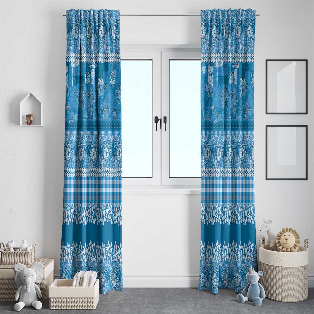 Hawaiian Hibiscus Honu Window Curtain Blue Mele Kalikimaka Palaka Spirit - Polynesian Pride
