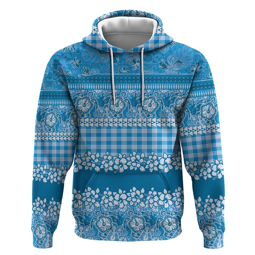 Hawaiian Hibiscus Honu Zip Hoodie Blue Mele Kalikimaka Palaka Spirit - Polynesian Pride