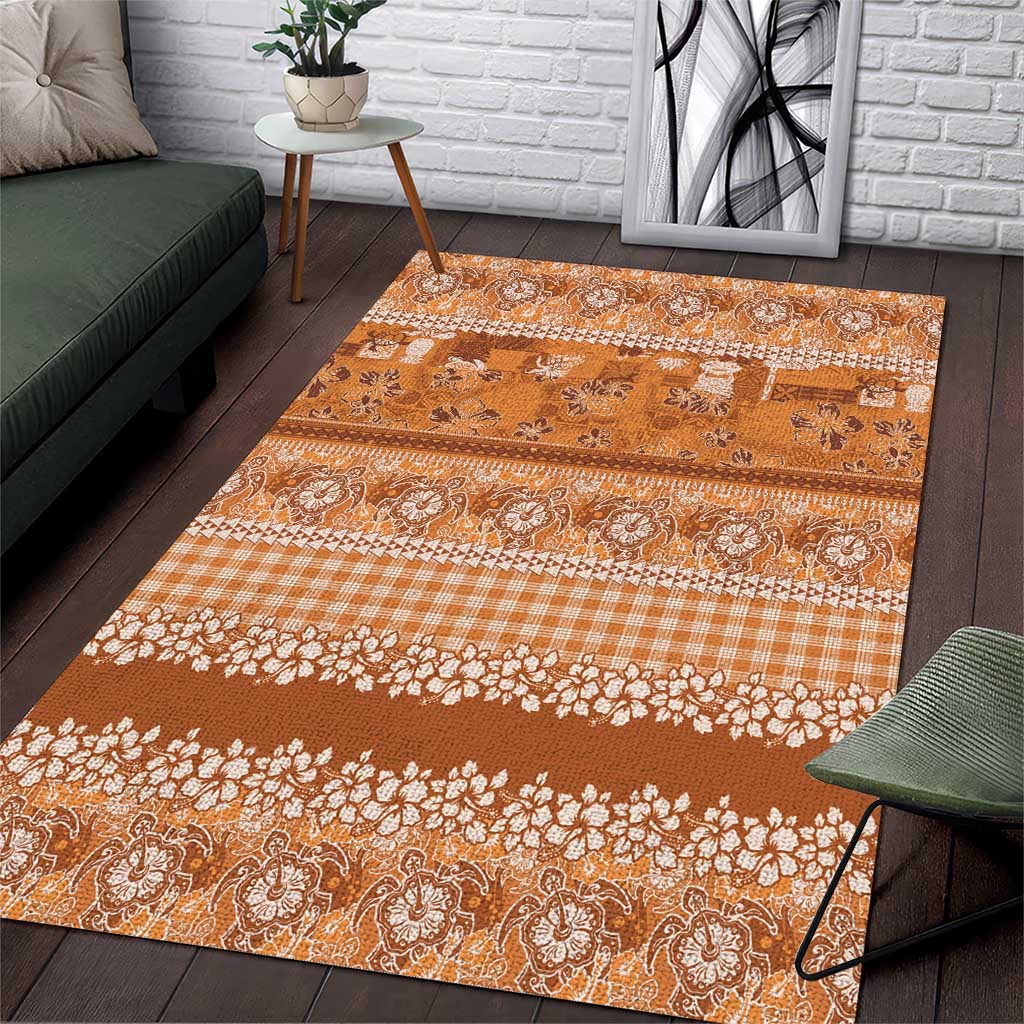 Hawaiian Hibiscus Honu Area Rug Gold Mele Kalikimaka Palaka Spirit - Polynesian Pride
