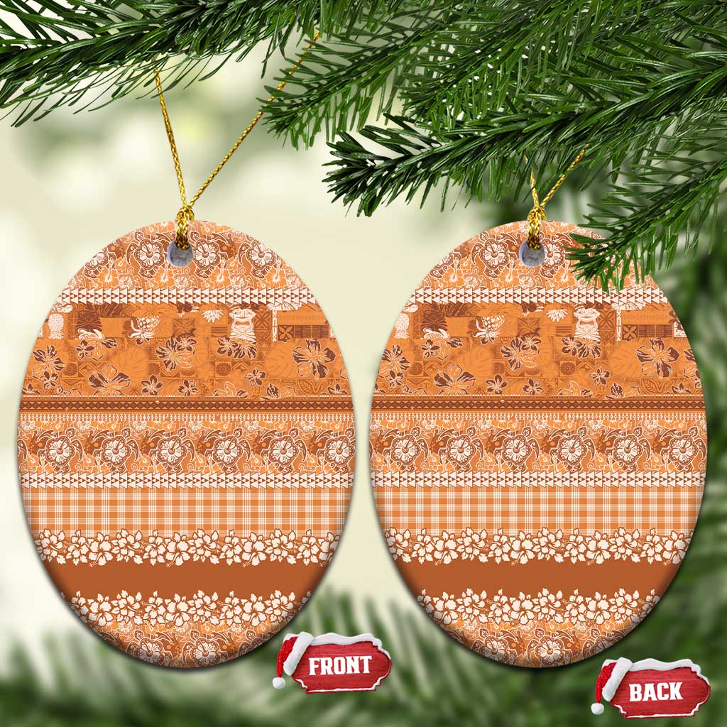 Hawaiian Hibiscus Honu Ceramic Ornament Gold Mele Kalikimaka Palaka Spirit - Polynesian Pride