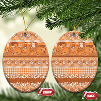 Hawaiian Hibiscus Honu Ceramic Ornament Gold Mele Kalikimaka Palaka Spirit - Polynesian Pride