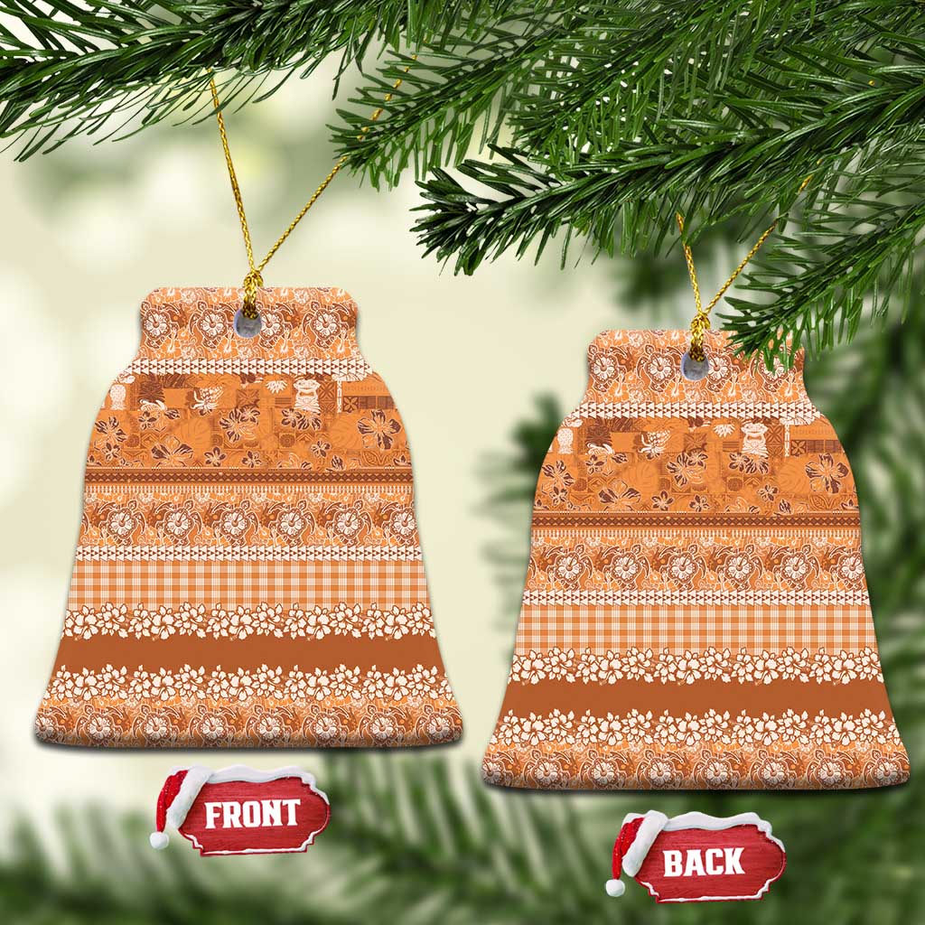 Hawaiian Hibiscus Honu Ceramic Ornament Gold Mele Kalikimaka Palaka Spirit - Polynesian Pride