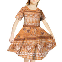 Hawaiian Hibiscus Honu Kid Short Sleeve Dress Gold Mele Kalikimaka Palaka Spirit - Polynesian Pride