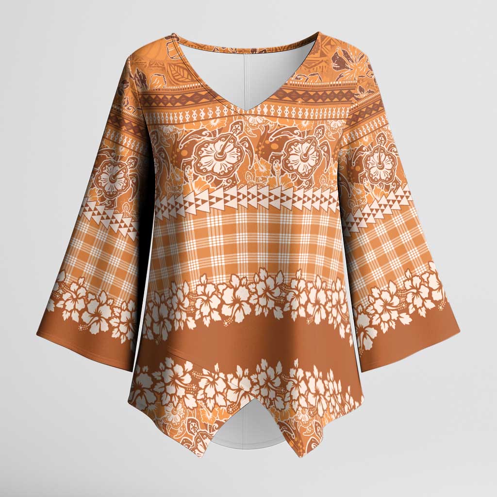 Hawaiian Hibiscus Honu Kimono Sleeve Blouse Gold Mele Kalikimaka Palaka Spirit - Polynesian Pride