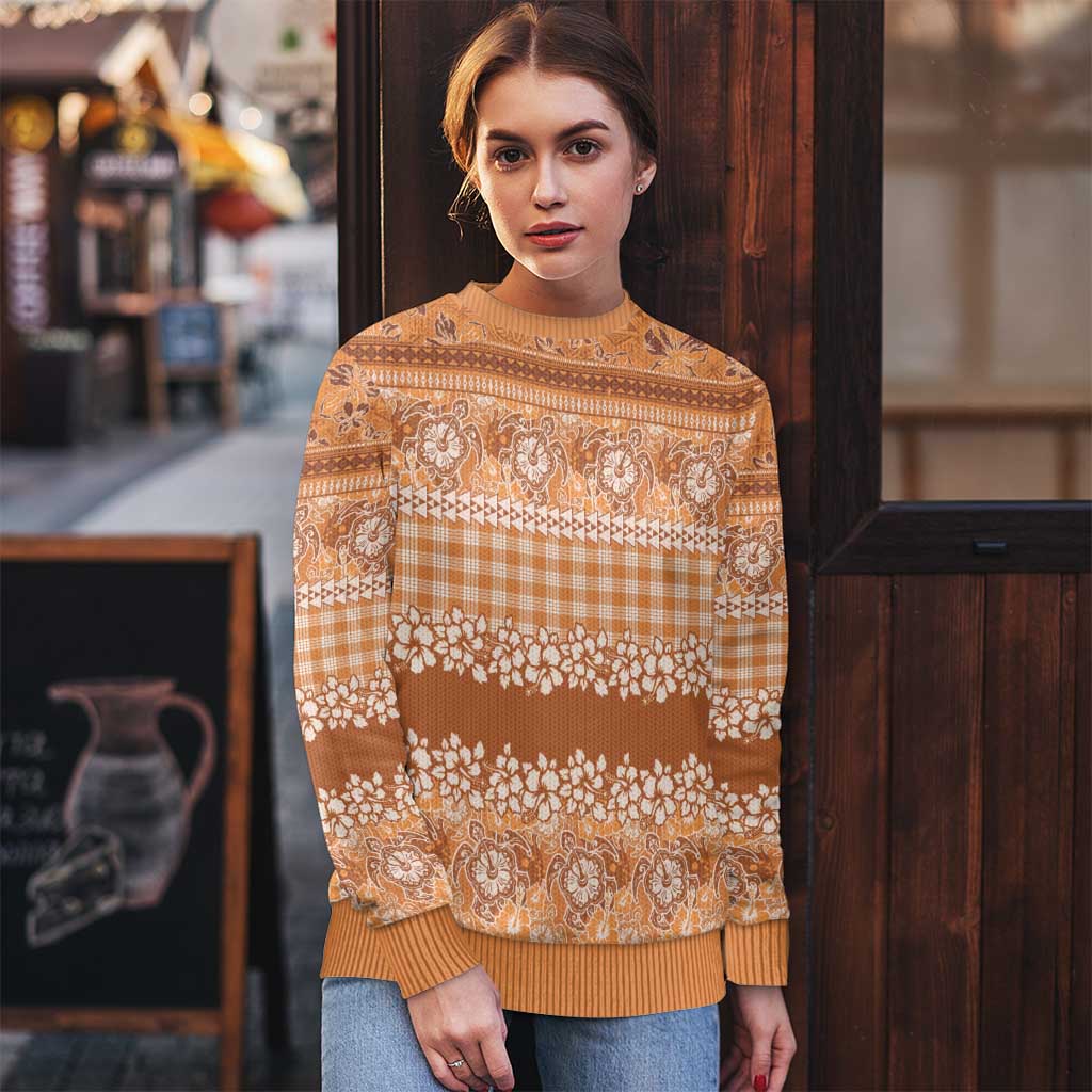 Hawaiian Hibiscus Honu Ugly Christmas Sweater Gold Mele Kalikimaka Palaka Spirit - Polynesian Pride