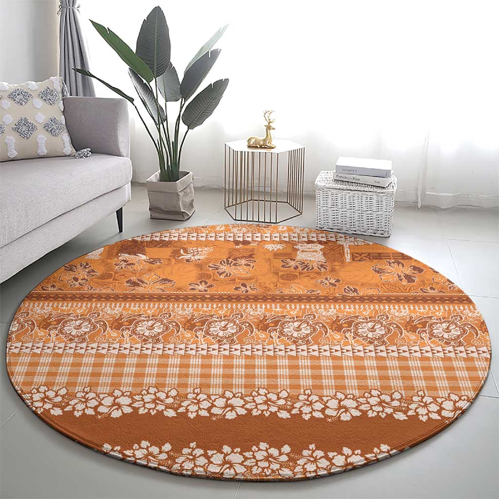 Hawaiian Hibiscus Honu Round Carpet Gold Mele Kalikimaka Palaka Spirit - Polynesian Pride