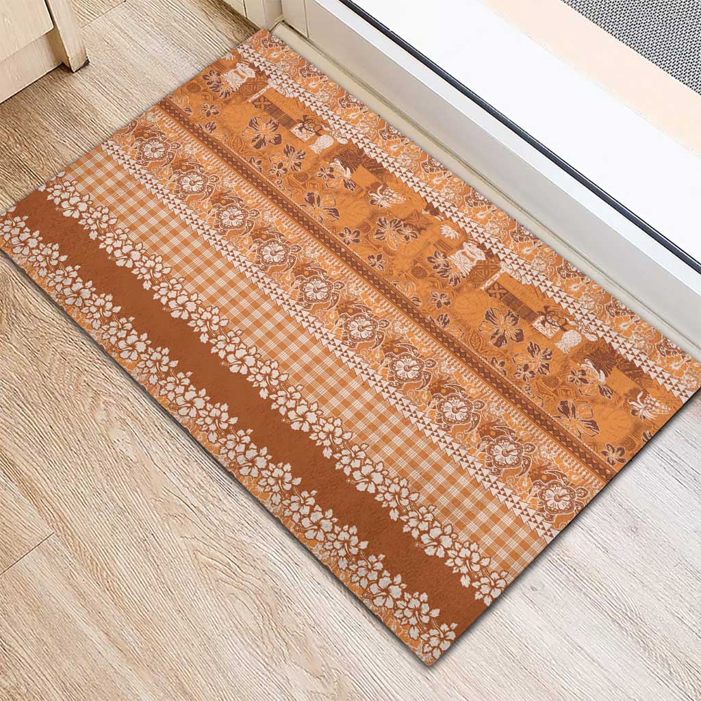 Hawaiian Hibiscus Honu Rubber Doormat Gold Mele Kalikimaka Palaka Spirit - Polynesian Pride