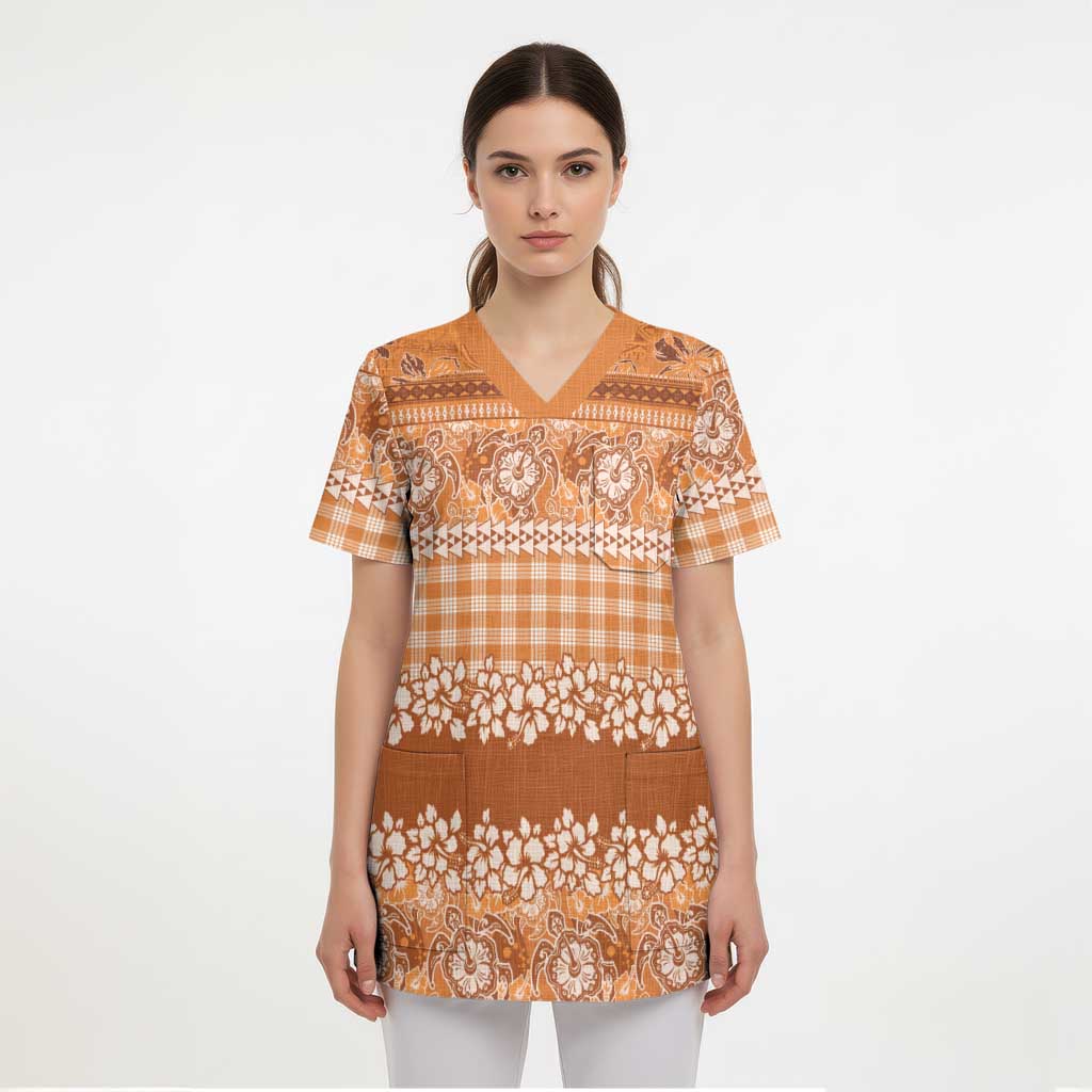 Hawaiian Hibiscus Honu Scrub Top Gold Mele Kalikimaka Palaka Spirit - Polynesian Pride