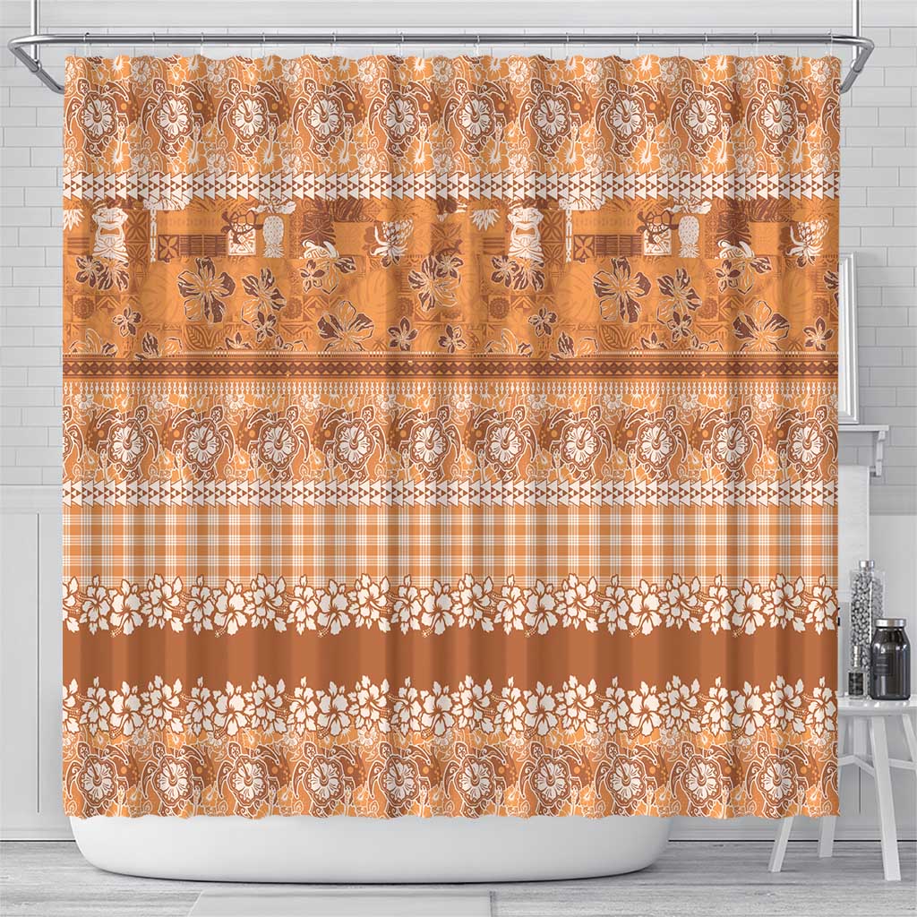Hawaiian Hibiscus Honu Shower Curtain Gold Mele Kalikimaka Palaka Spirit - Polynesian Pride