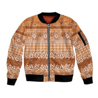 Hawaiian Hibiscus Honu Sleeve Zip Bomber Jacket Gold Mele Kalikimaka Palaka Spirit - Polynesian Pride