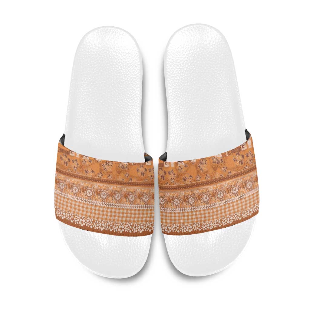 Hawaiian Hibiscus Honu Slide Sandals Gold Mele Kalikimaka Palaka Spirit - Polynesian Pride