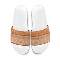 Hawaiian Hibiscus Honu Slide Sandals Gold Mele Kalikimaka Palaka Spirit - Polynesian Pride