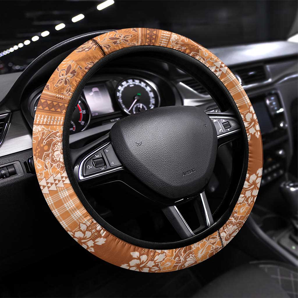Hawaiian Hibiscus Honu Steering Wheel Cover Gold Mele Kalikimaka Palaka Spirit - Polynesian Pride