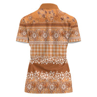 Hawaiian Hibiscus Honu Women Polo Shirt Gold Mele Kalikimaka Palaka Spirit - Polynesian Pride