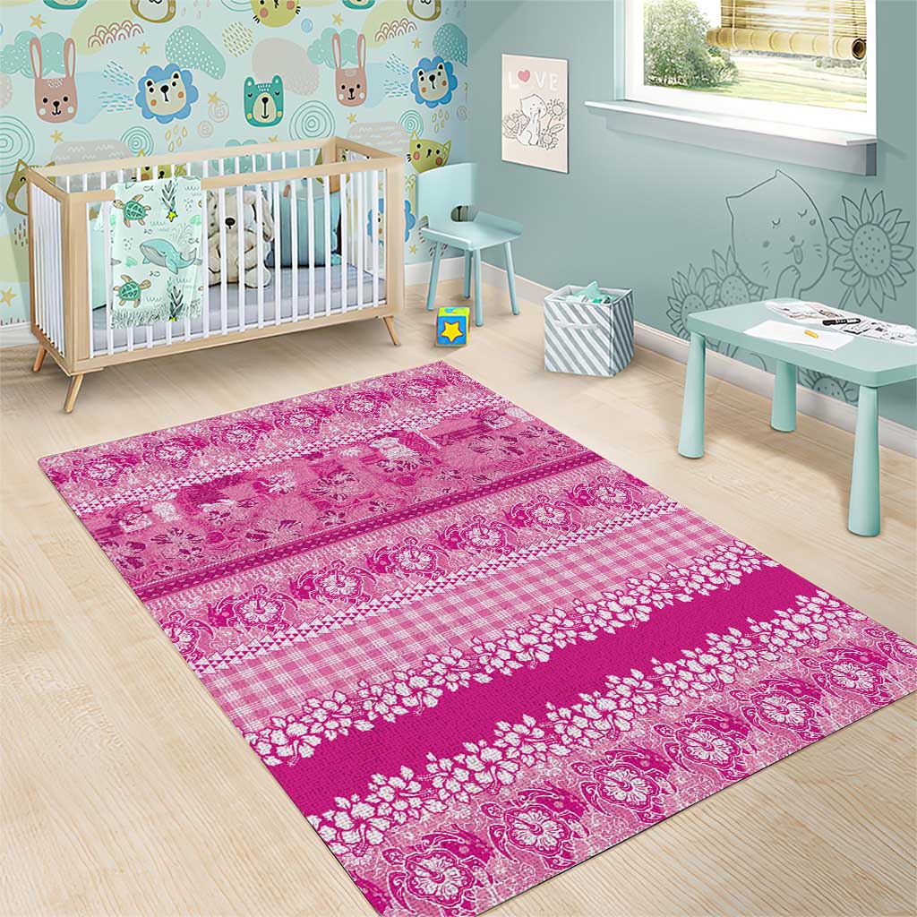 Hawaiian Hibiscus Honu Area Rug Pink Mele Kalikimaka Palaka Spirit - Polynesian Pride