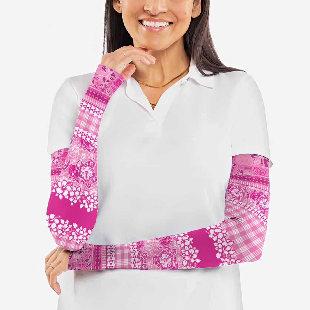 Hawaiian Hibiscus Honu Arm Sleeves Pink Mele Kalikimaka Palaka Spirit - Polynesian Pride