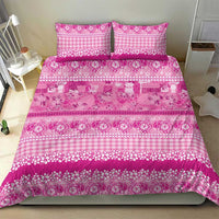 Hawaiian Hibiscus Honu Bedding Set Pink Mele Kalikimaka Palaka Spirit - Polynesian Pride
