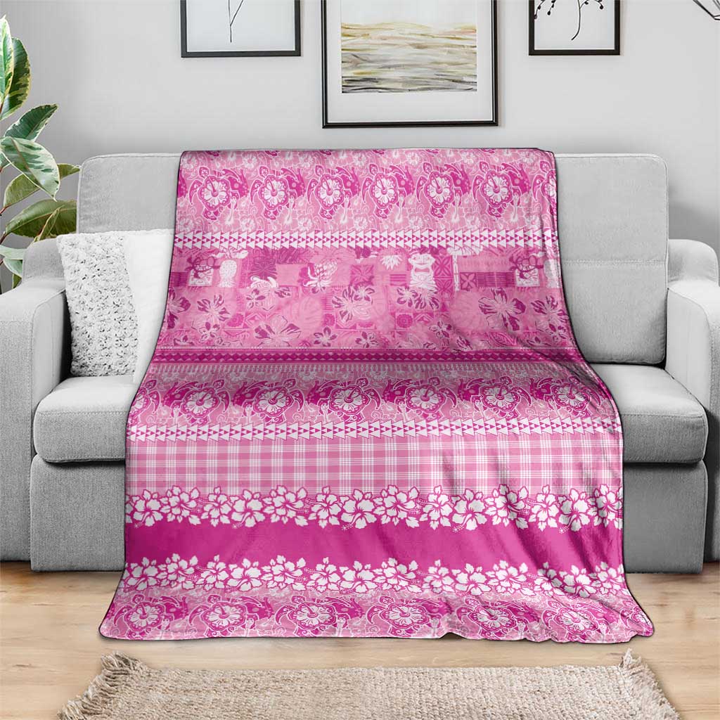 Hawaiian Hibiscus Honu Blanket Pink Mele Kalikimaka Palaka Spirit - Polynesian Pride