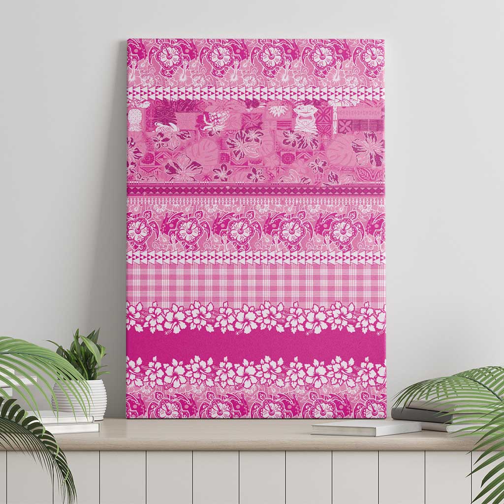 Hawaiian Hibiscus Honu Canvas Wall Art Pink Mele Kalikimaka Palaka Spirit - Polynesian Pride