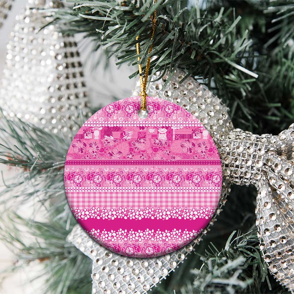 Hawaiian Hibiscus Honu Ceramic Ornament Pink Mele Kalikimaka Palaka Spirit - Polynesian Pride