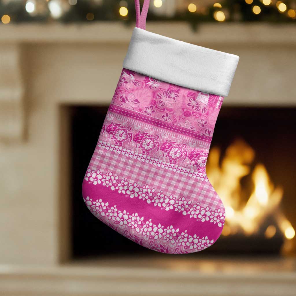 Hawaiian Hibiscus Honu Christmas Stocking Pink Mele Kalikimaka Palaka Spirit - Polynesian Pride