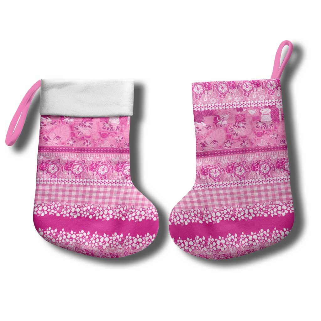 Hawaiian Hibiscus Honu Christmas Stocking Pink Mele Kalikimaka Palaka Spirit - Polynesian Pride