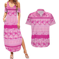 Hawaiian Hibiscus Honu Couples Matching Summer Maxi Dress and Hawaiian Shirt Pink Mele Kalikimaka Palaka Spirit - Polynesian Pride