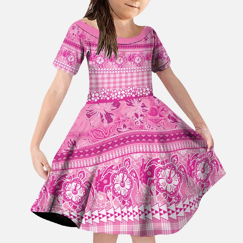 Hawaiian Hibiscus Honu Family Matching Long Sleeve Bodycon Dress and Hawaiian Shirt Pink Mele Kalikimaka Palaka Spirit - Polynesian Pride