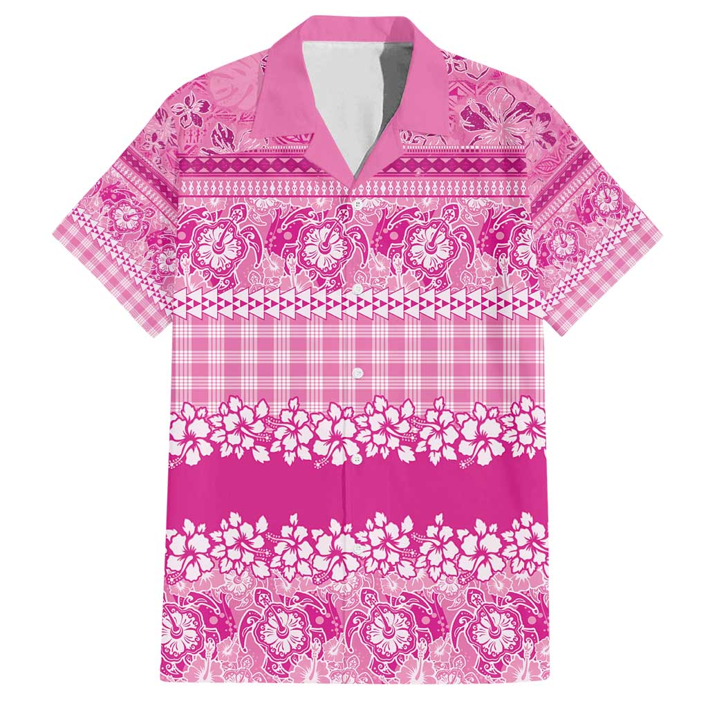 Hawaiian Hibiscus Honu Family Matching Long Sleeve Bodycon Dress and Hawaiian Shirt Pink Mele Kalikimaka Palaka Spirit - Polynesian Pride