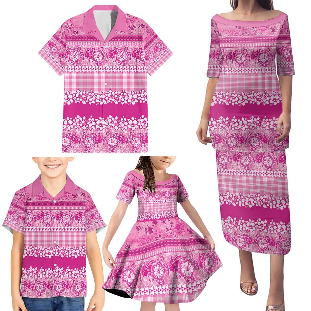 Hawaiian Hibiscus Honu Family Matching Puletasi and Hawaiian Shirt Pink Mele Kalikimaka Palaka Spirit - Polynesian Pride