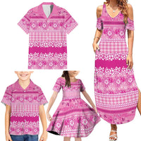Hawaiian Hibiscus Honu Family Matching Summer Maxi Dress and Hawaiian Shirt Pink Mele Kalikimaka Palaka Spirit - Polynesian Pride