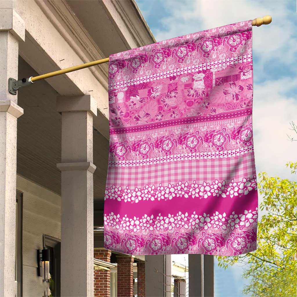 Hawaiian Hibiscus Honu Garden Flag Pink Mele Kalikimaka Palaka Spirit - Polynesian Pride