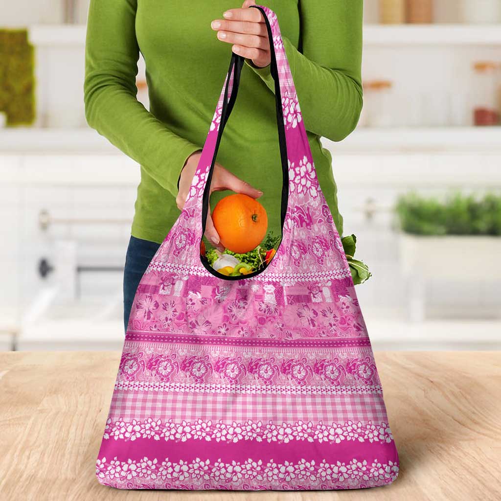 Hawaiian Hibiscus Honu Grocery Bag Pink Mele Kalikimaka Palaka Spirit - Polynesian Pride