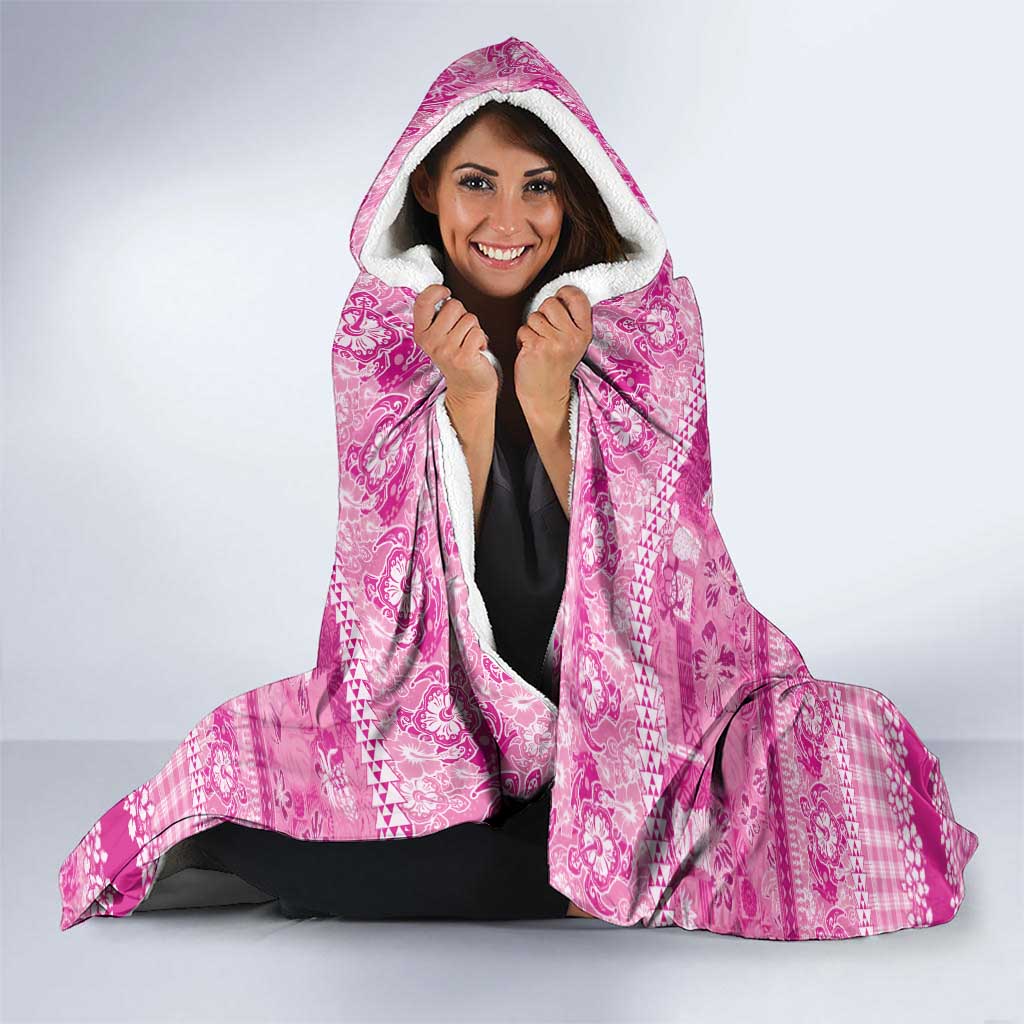 Hawaiian Hibiscus Honu Hooded Blanket Pink Mele Kalikimaka Palaka Spirit - Polynesian Pride