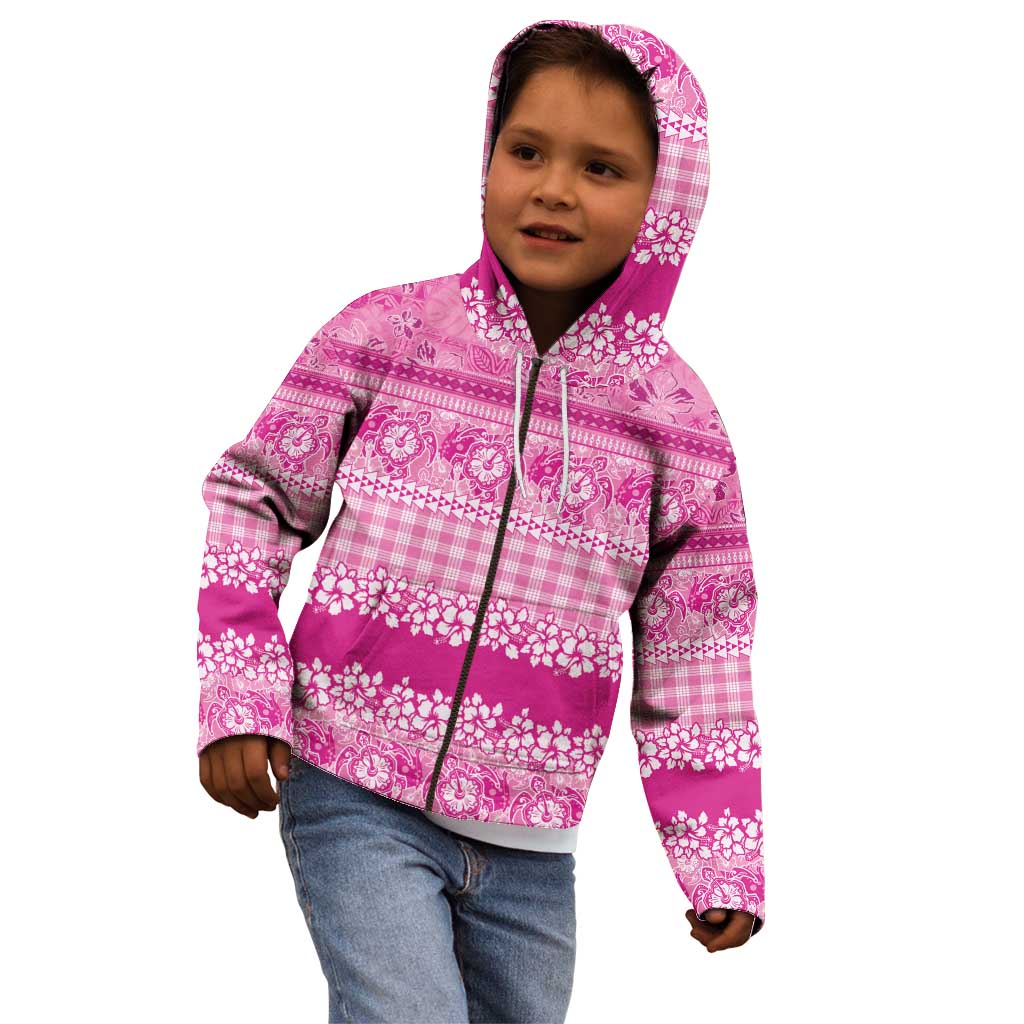 Hawaiian Hibiscus Honu Kid Hoodie Pink Mele Kalikimaka Palaka Spirit - Polynesian Pride